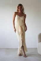 Liliana Mesh Ruched Midaxi Dress | Light Yellow | Oh Hello Clothing | XS (6)