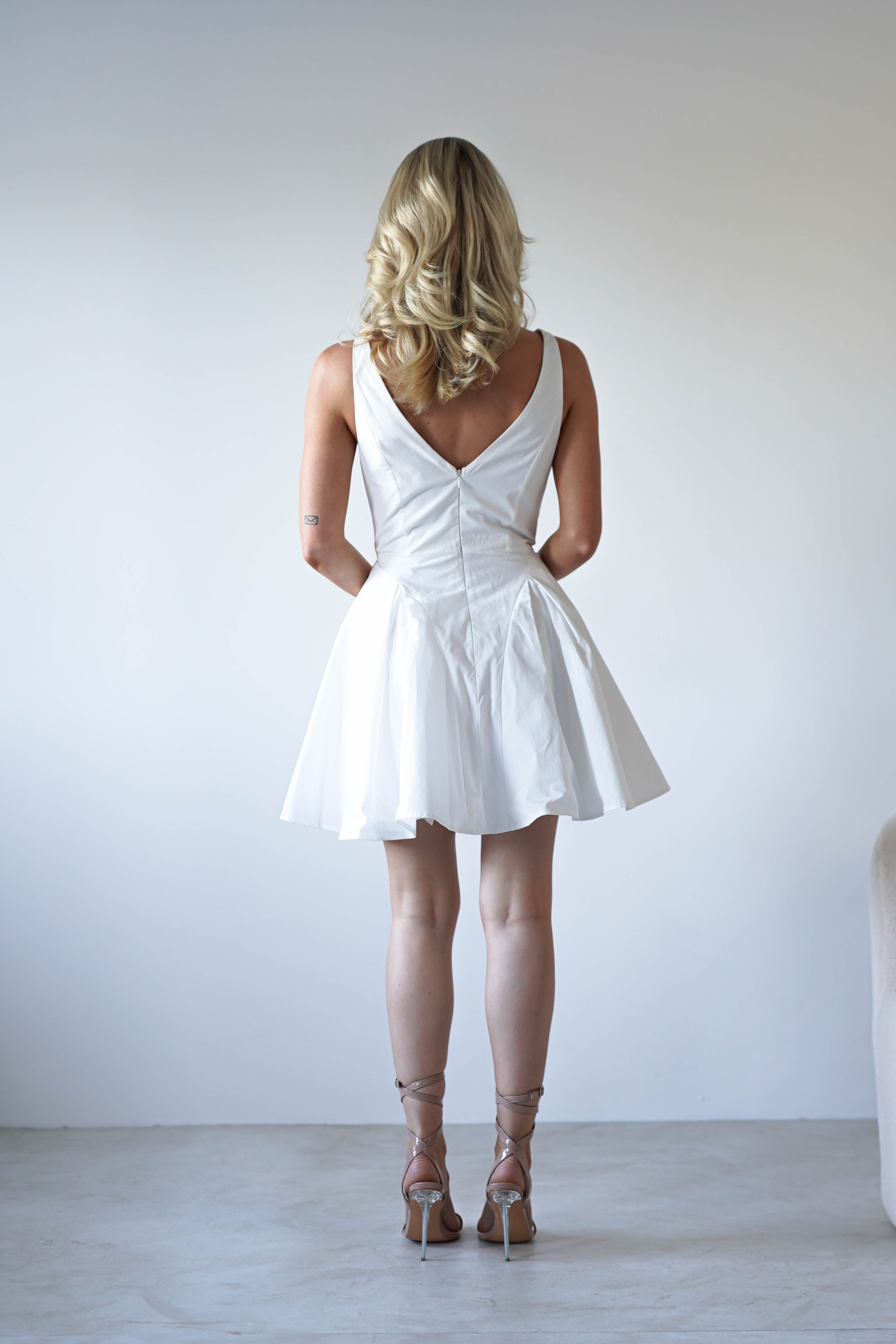 Baxter Cotton Gold Button Mini Dress | White | Oh Hello Clothing | XS (6)