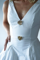 Baxter Cotton Gold Button Mini Dress | White | Oh Hello Clothing | XS (6)