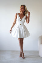 Baxter Cotton Gold Button Mini Dress | White | Oh Hello Clothing | XS (6)