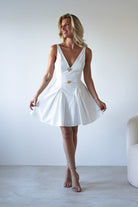 Baxter Cotton Gold Button Mini Dress | White | Oh Hello Clothing | XS (6)