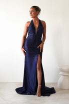 Adeline Rhinestone Halterneck Gown | Navy | Oh Hello Clothing | XS (6)