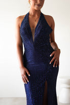 Adeline Rhinestone Halterneck Gown | Navy | Oh Hello Clothing | XS (6)