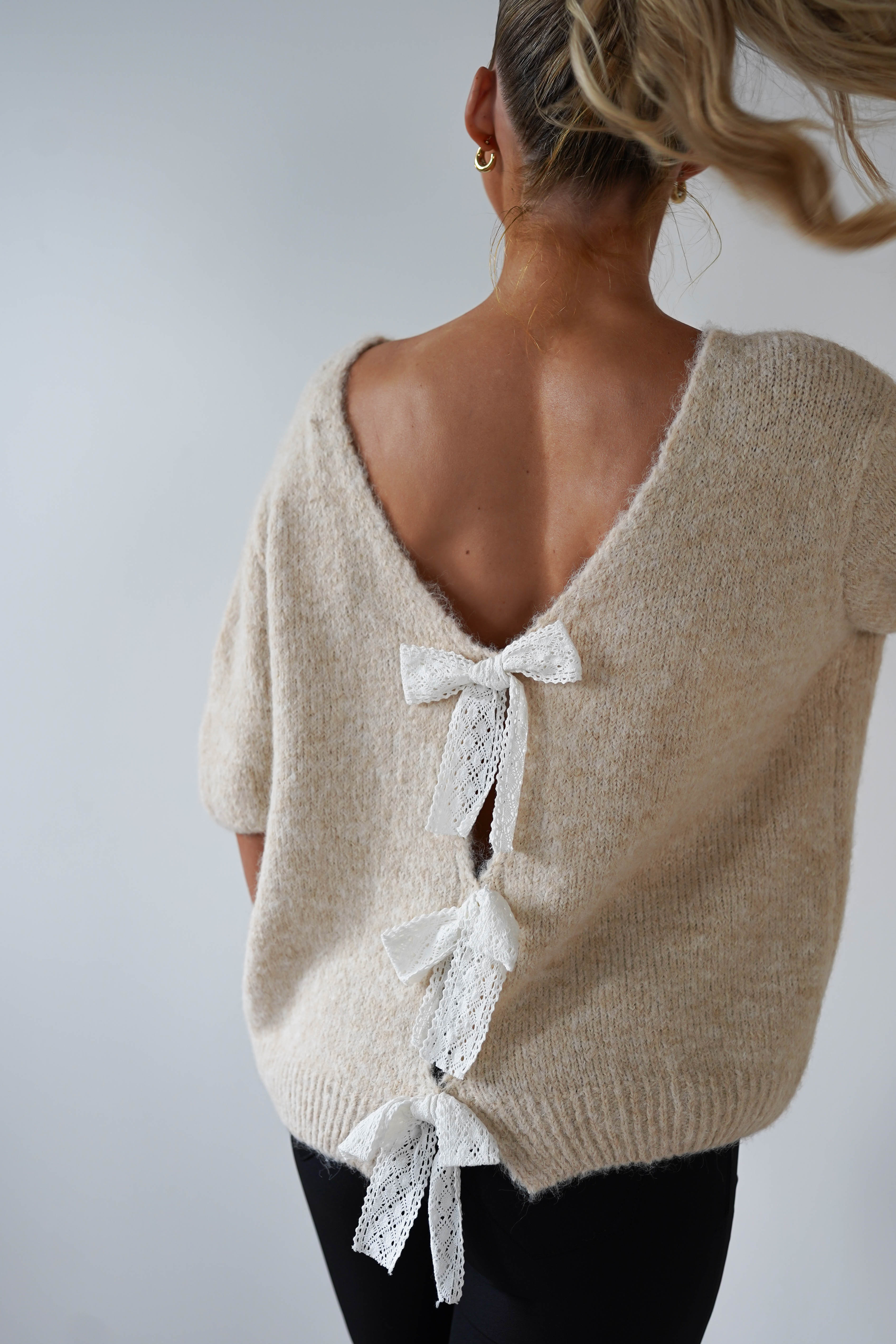 Lila Lace Bow Back Jumper | Cream | Oh Hello Clothing | One Size | 8 - 12