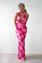 Halsey Tie Back Maxi Dress | Pink Print - Oh Hello Clothing