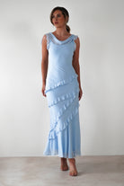 Lauretta Ruffle Chiffon Maxi Dress | Blue | Oh Hello Clothing | XS (6)