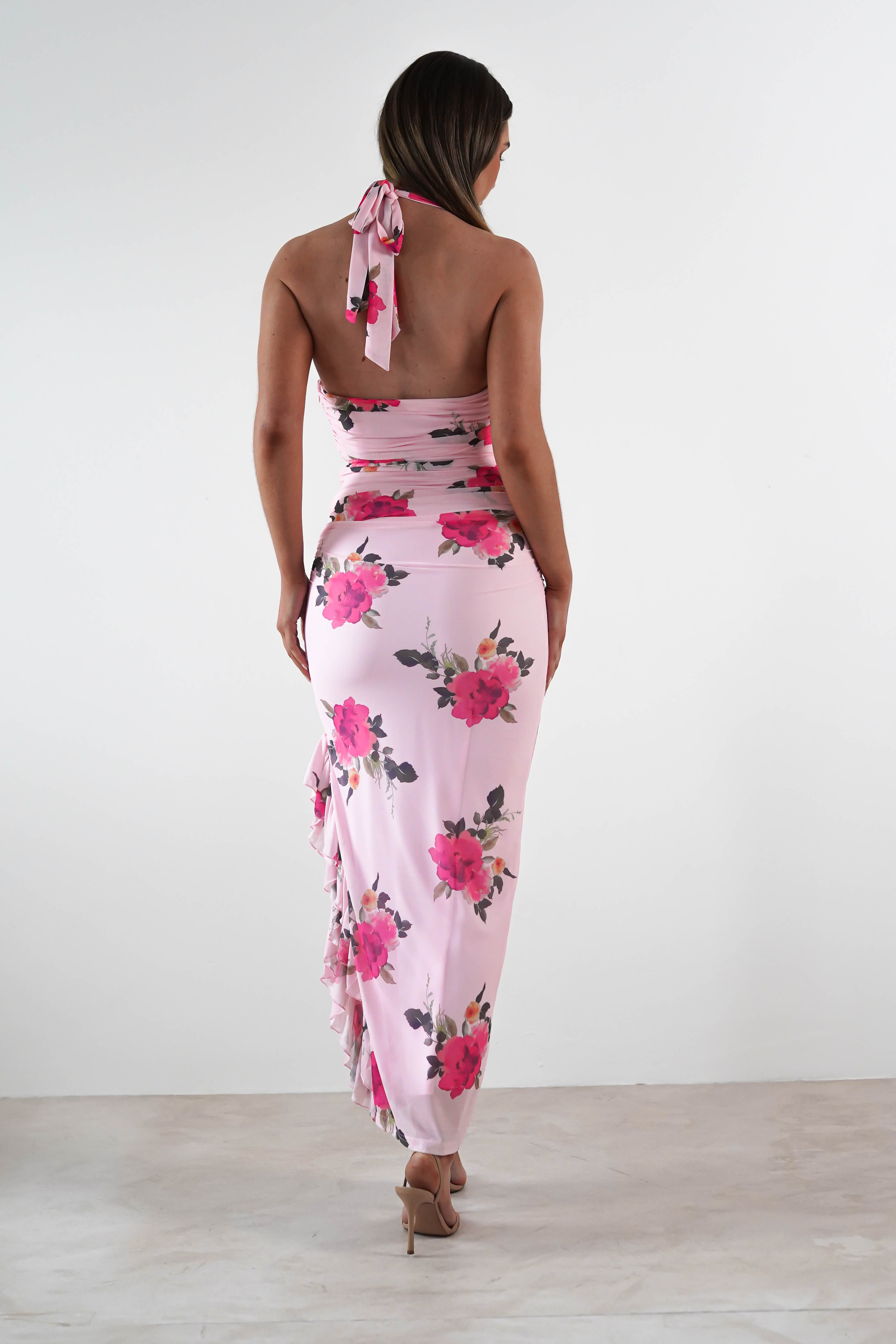 Emmaline Floral Bodycon Maxi Dress | Pink | Oh Hello Clothing | XS (6)
