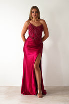 Caspian Embellished Bodycon Gown | Deep Red | Oh Hello Clothing | XS (6)