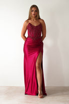 Caspian Embellished Bodycon Gown | Deep Red | Oh Hello Clothing | XS (6)