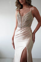 Tiah Glitter Embellished Gown | Gold - Oh Hello Clothing