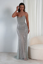 Blina Fully Beaded Strapless Gown | Silver | Oh Hello Clothing | XS (6)