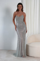 Blina Fully Beaded Strapless Gown | Silver | Oh Hello Clothing | XS (6)