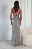 Blina Fully Beaded Strapless Gown | Silver | Oh Hello Clothing | XS (6)