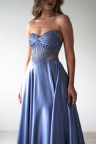 Tullie Satin A - Line Maxi Dress | Smokey Blue | Oh Hello Clothing | XS (6)