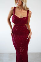 Tora Cut Out Sequin Maxi Dress | Dark Red - Oh Hello Clothing