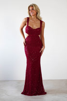 Tora Cut Out Sequin Maxi Dress | Dark Red - Oh Hello Clothing