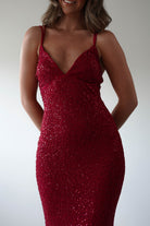 Nina Beaded Bodycon Gown | Red - Oh Hello Clothing