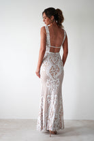 Lorenza Plunge Sequin Gown | Nude/White - Oh Hello Clothing