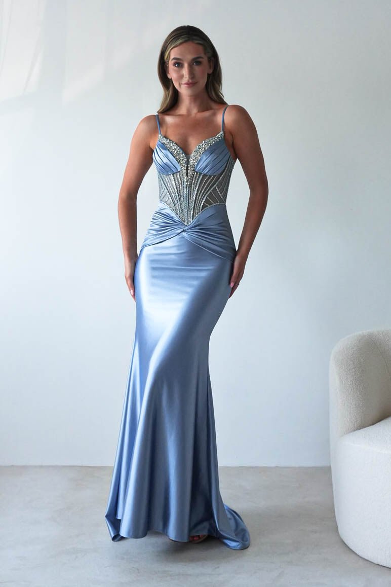 Vera Embellished Bodycon Gown | Dusty Blue | Oh Hello Clothing | XS (6)