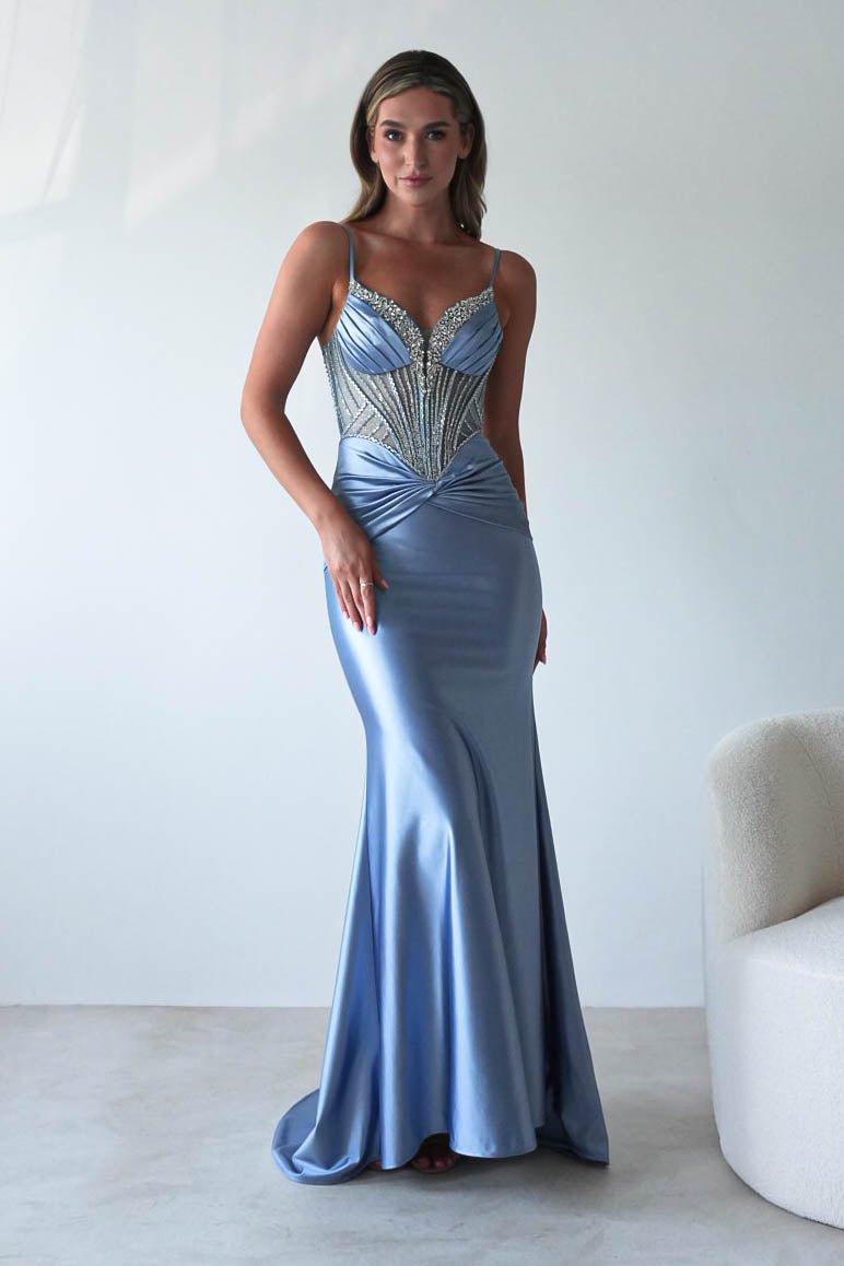 Vera Embellished Bodycon Gown | Dusty Blue | Oh Hello Clothing | XS (6)