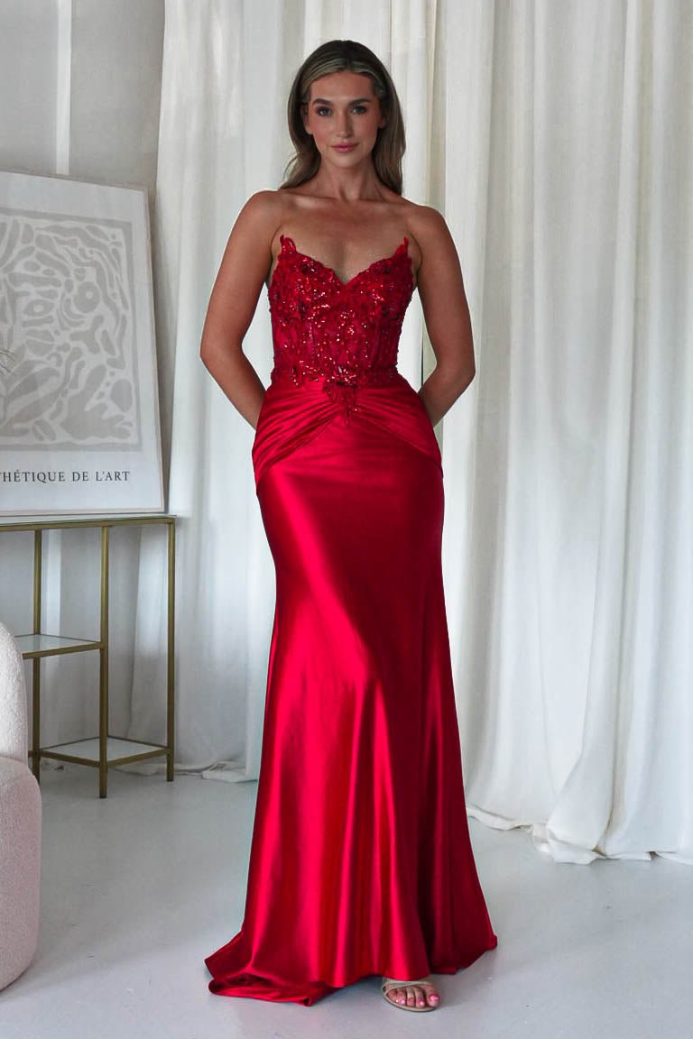 Raquel Bodycon Embellished Gown | Red | Oh Hello Clothing | XS (6)