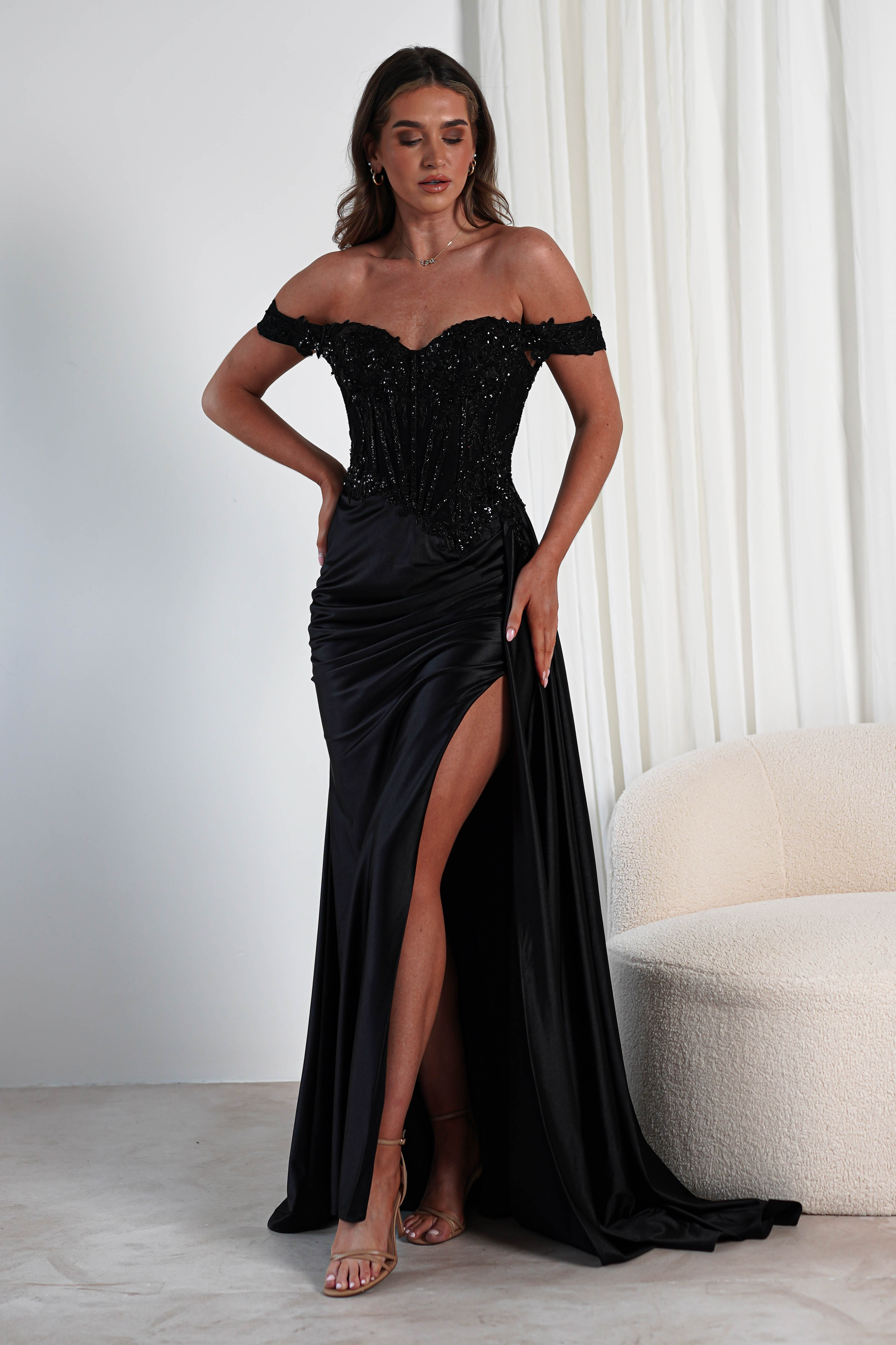 Marsela Lace Bodice Gown | Black | Oh Hello Clothing | XS (6)