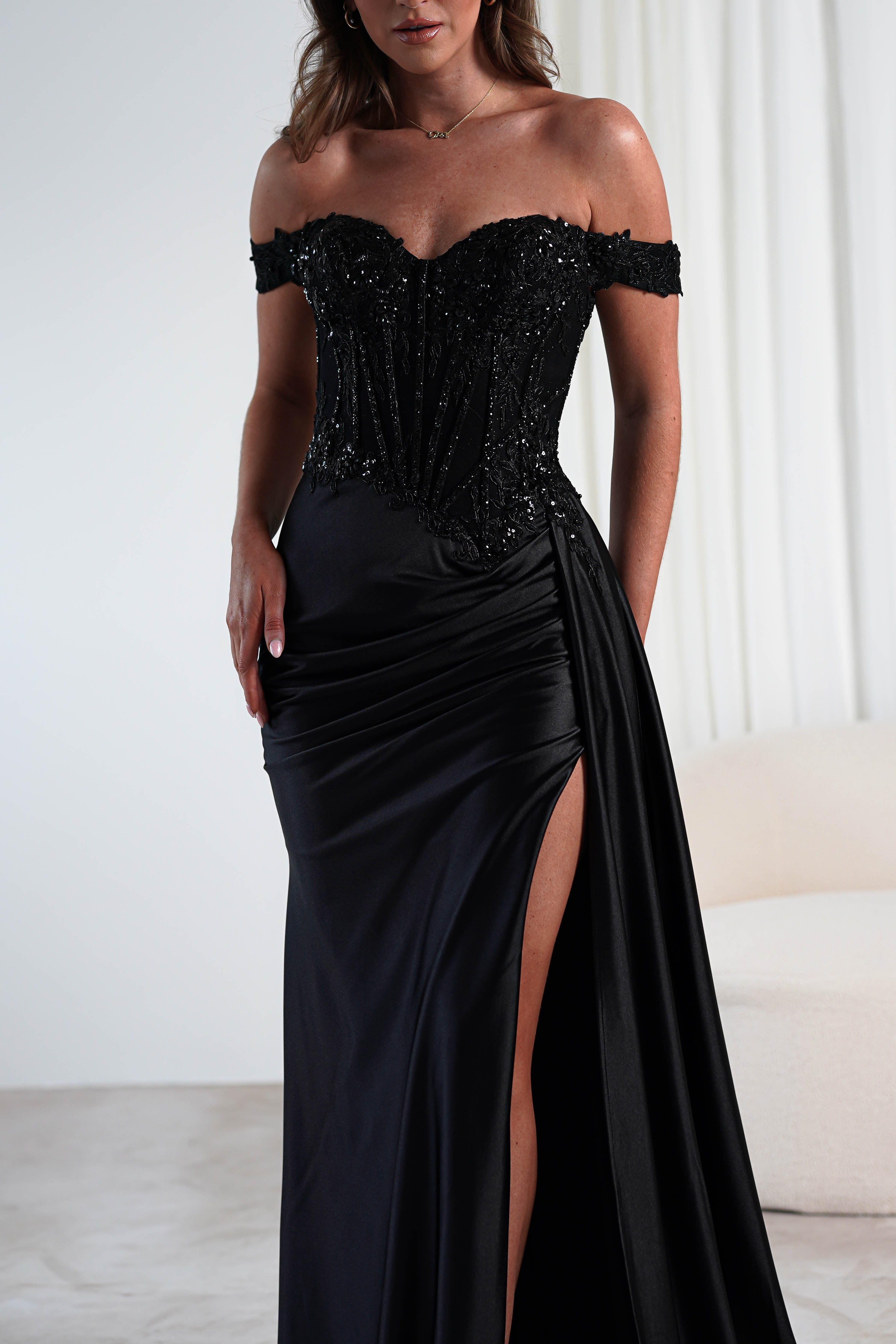 Marsela Lace Bodice Gown | Black | Oh Hello Clothing | XS (6)