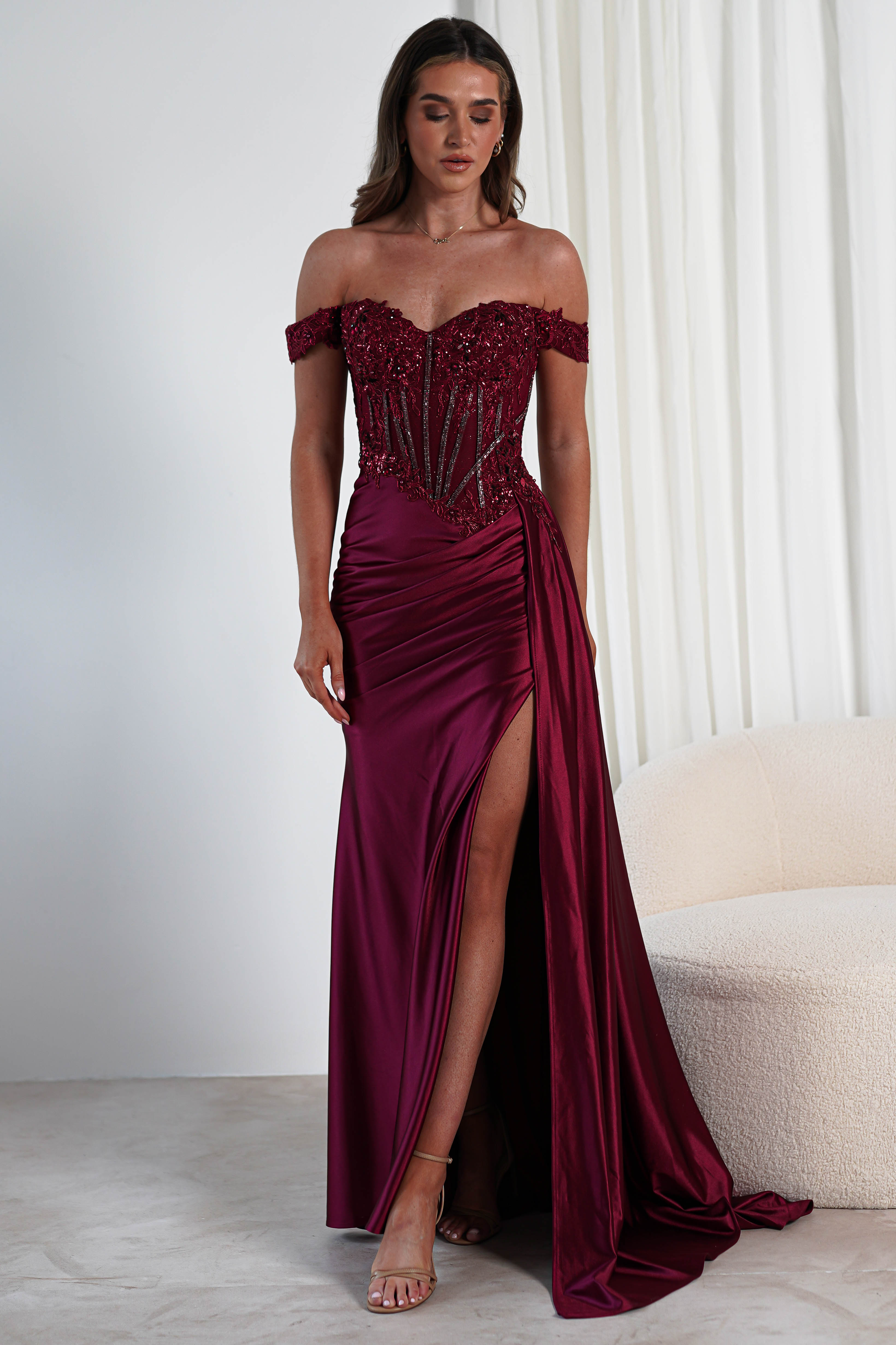 Marsela Lace Bodice Gown | Burgundy | Oh Hello Clothing | XS (6)