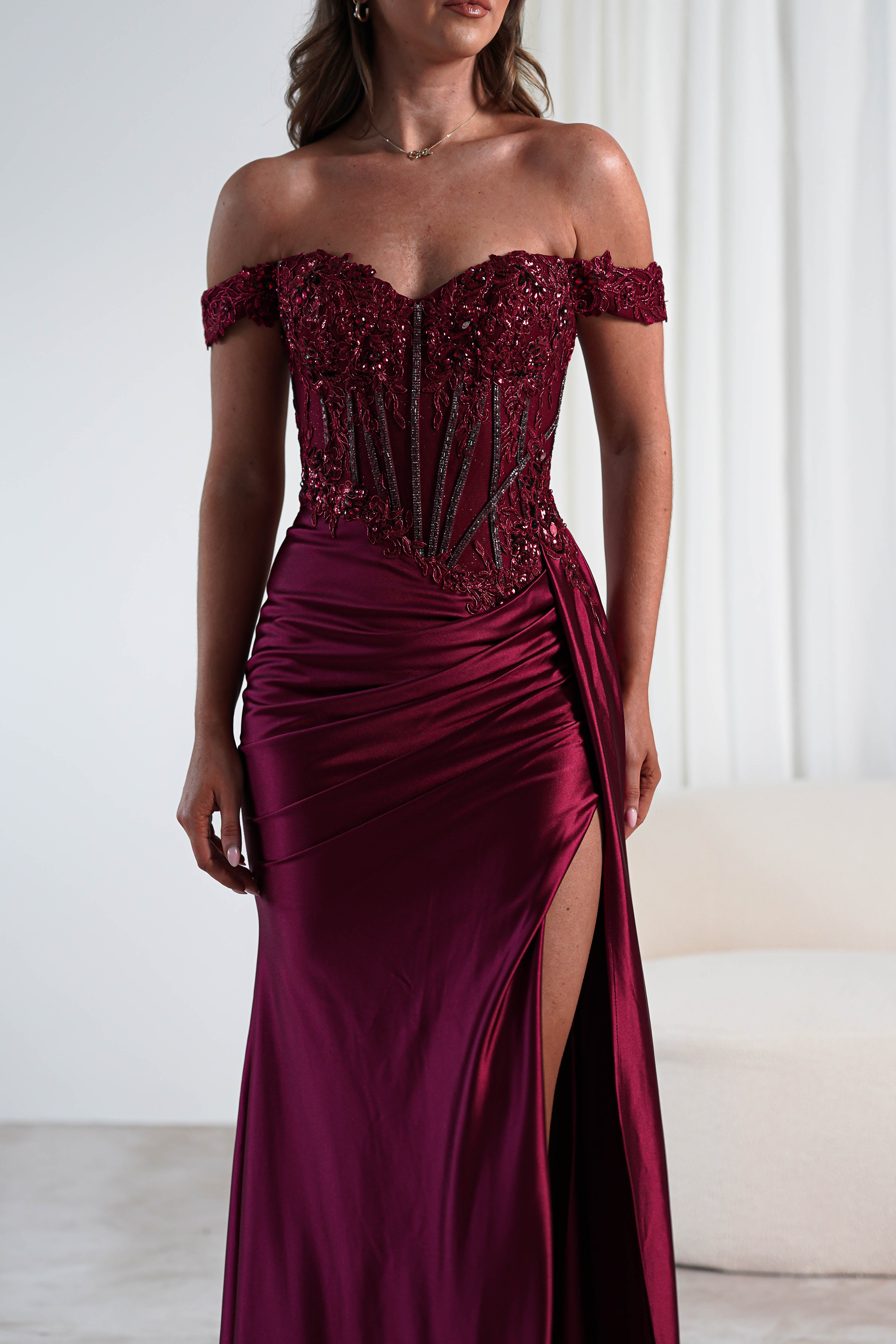 Marsela Lace Bodice Gown | Burgundy | Oh Hello Clothing | XS (6)