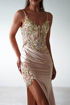 Regina Embellished Bodice Gown | Champagne/Gold - Oh Hello Clothing