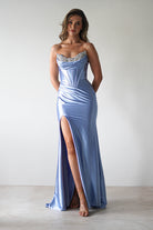 Pranvera Embellished Micro Crystal Gown | Dusty Blue | Oh Hello Clothing | XS (6)