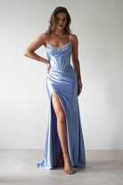 Pranvera Embellished Micro Crystal Gown | Dusty Blue | Oh Hello Clothing | XS (6)