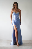 Pranvera Embellished Micro Crystal Gown | Dusty Blue | Oh Hello Clothing | XS (6)