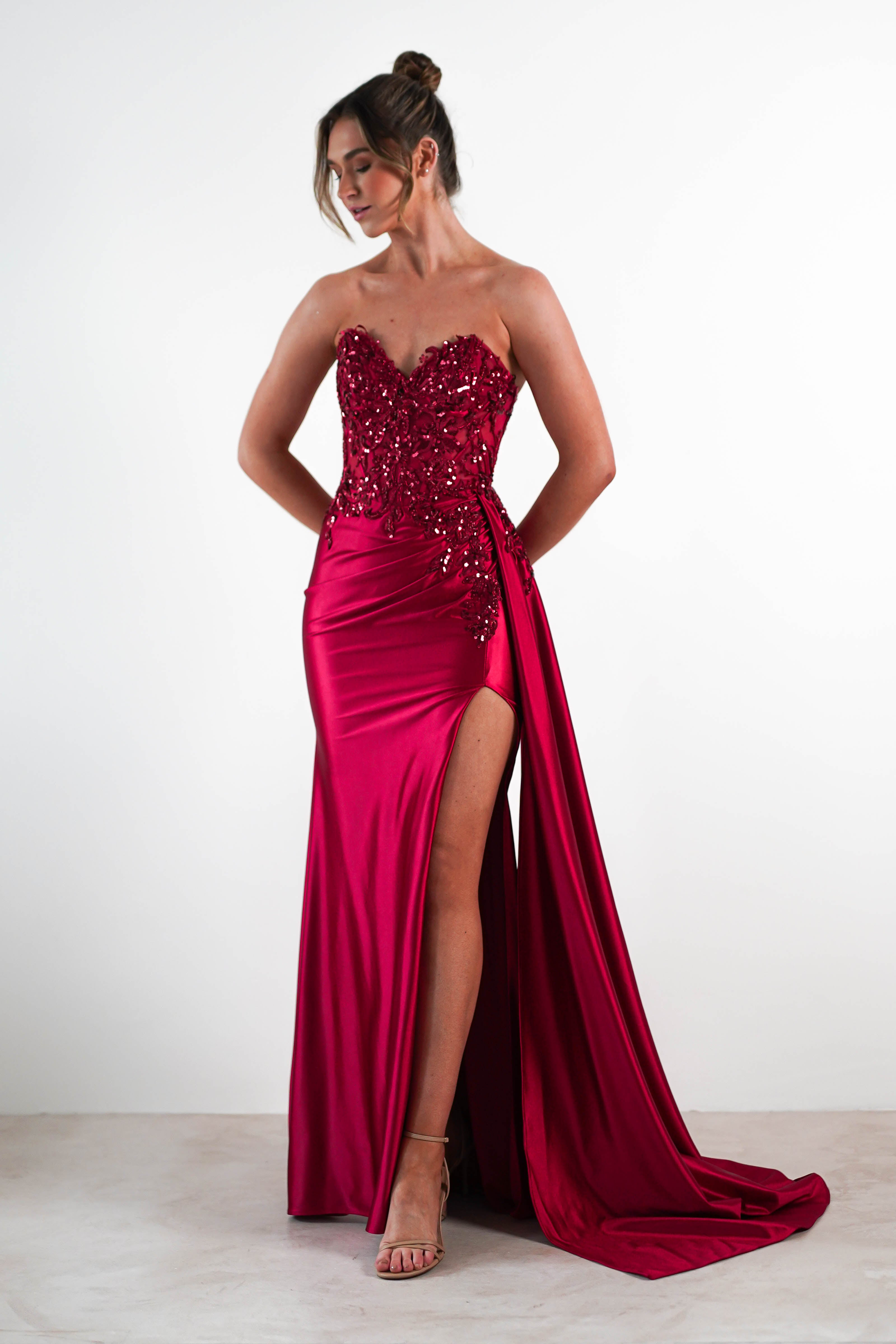 Saraya Bodycon Embellished Gown | Dark Red | Oh Hello Clothing | XS (6)