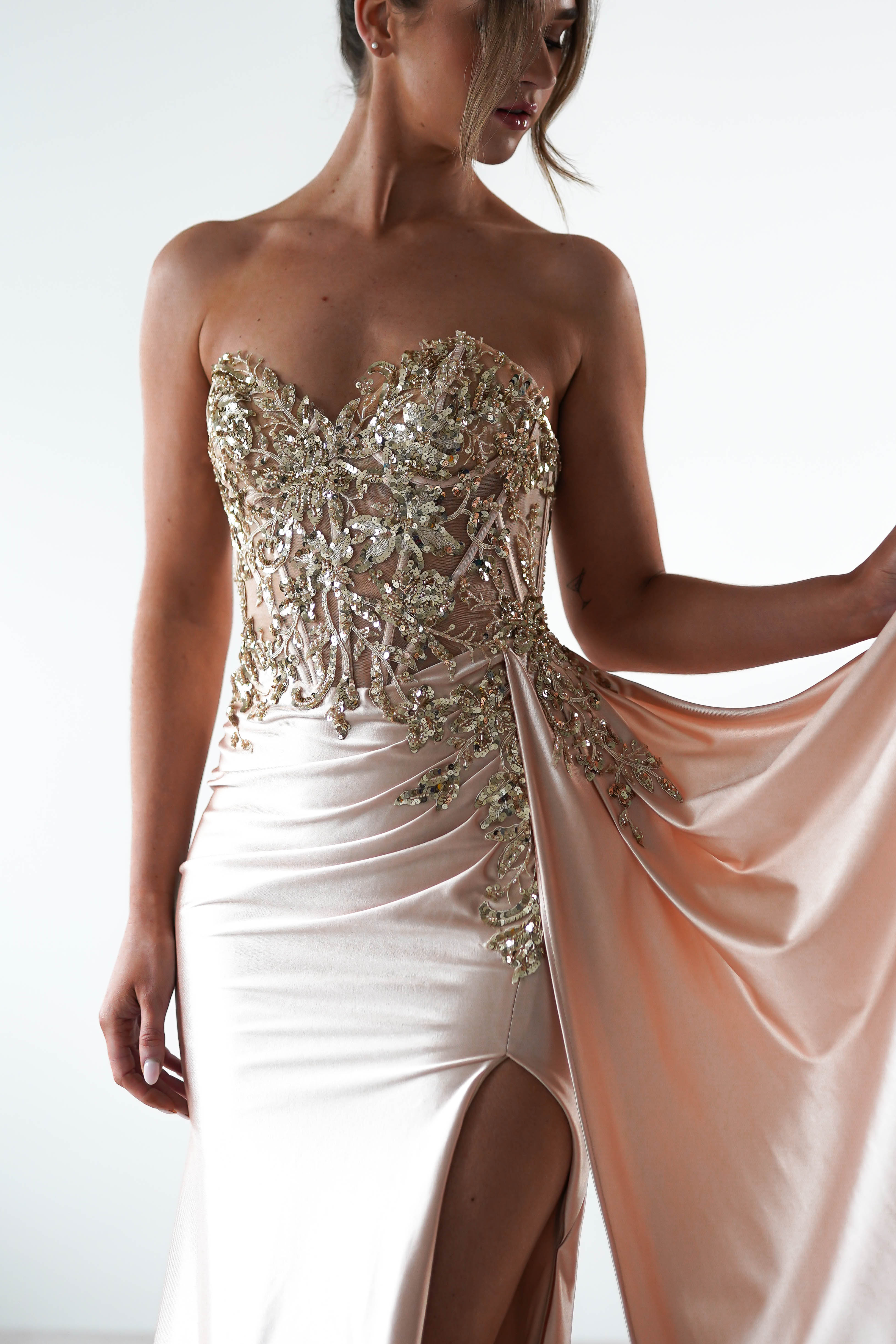 Saraya Bodycon Embellished Gown | Gold | Oh Hello Clothing | XS (6)