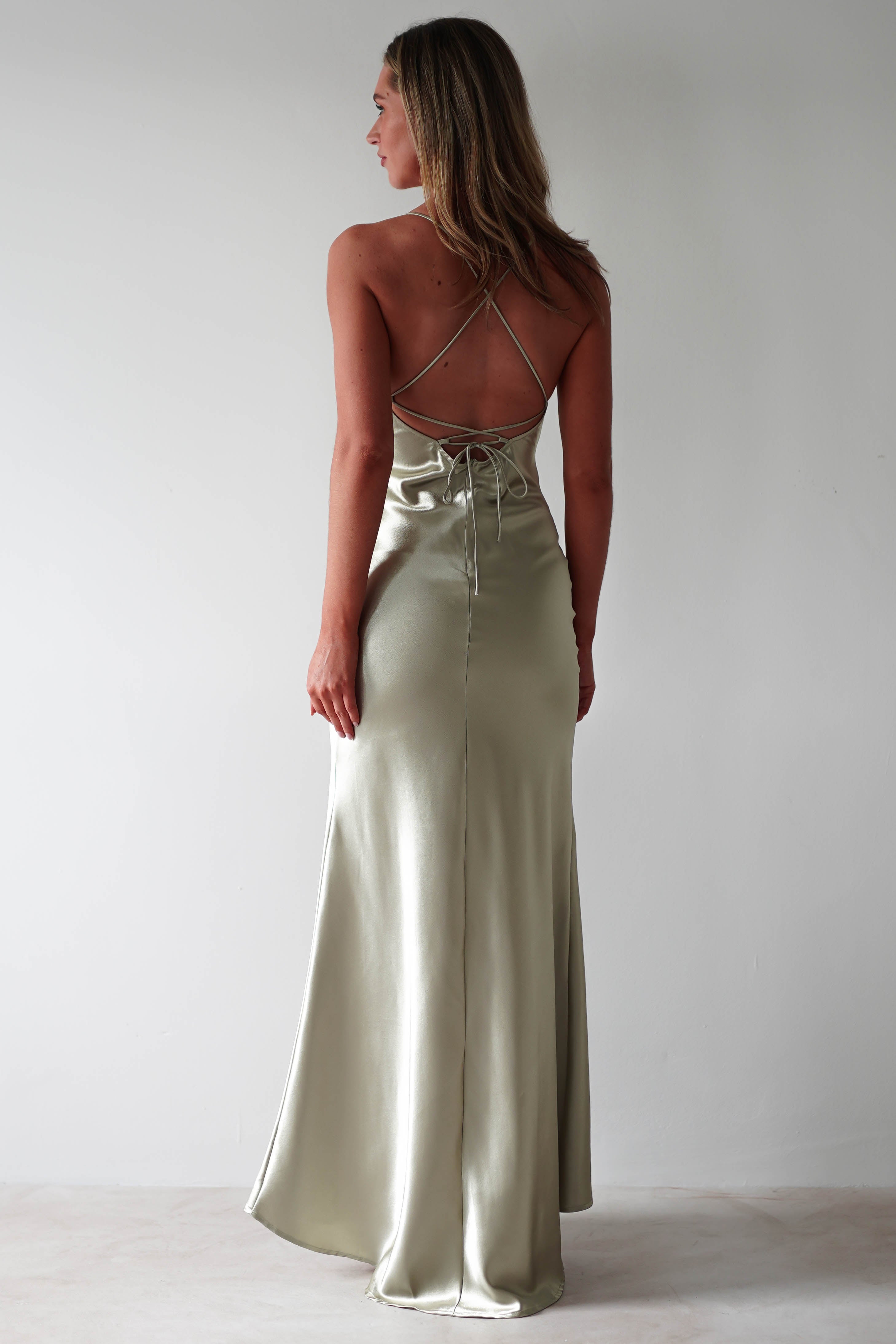 Celinee Satin Maxi Gown | Sage - Oh Hello Clothing