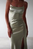 Celinee Satin Maxi Gown | Sage - Oh Hello Clothing