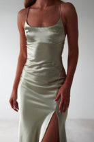 Celinee Satin Maxi Gown | Sage - Oh Hello Clothing