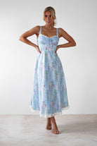 Lanie Skater Floral Cotton Midi Dress | Blue - Oh Hello Clothing