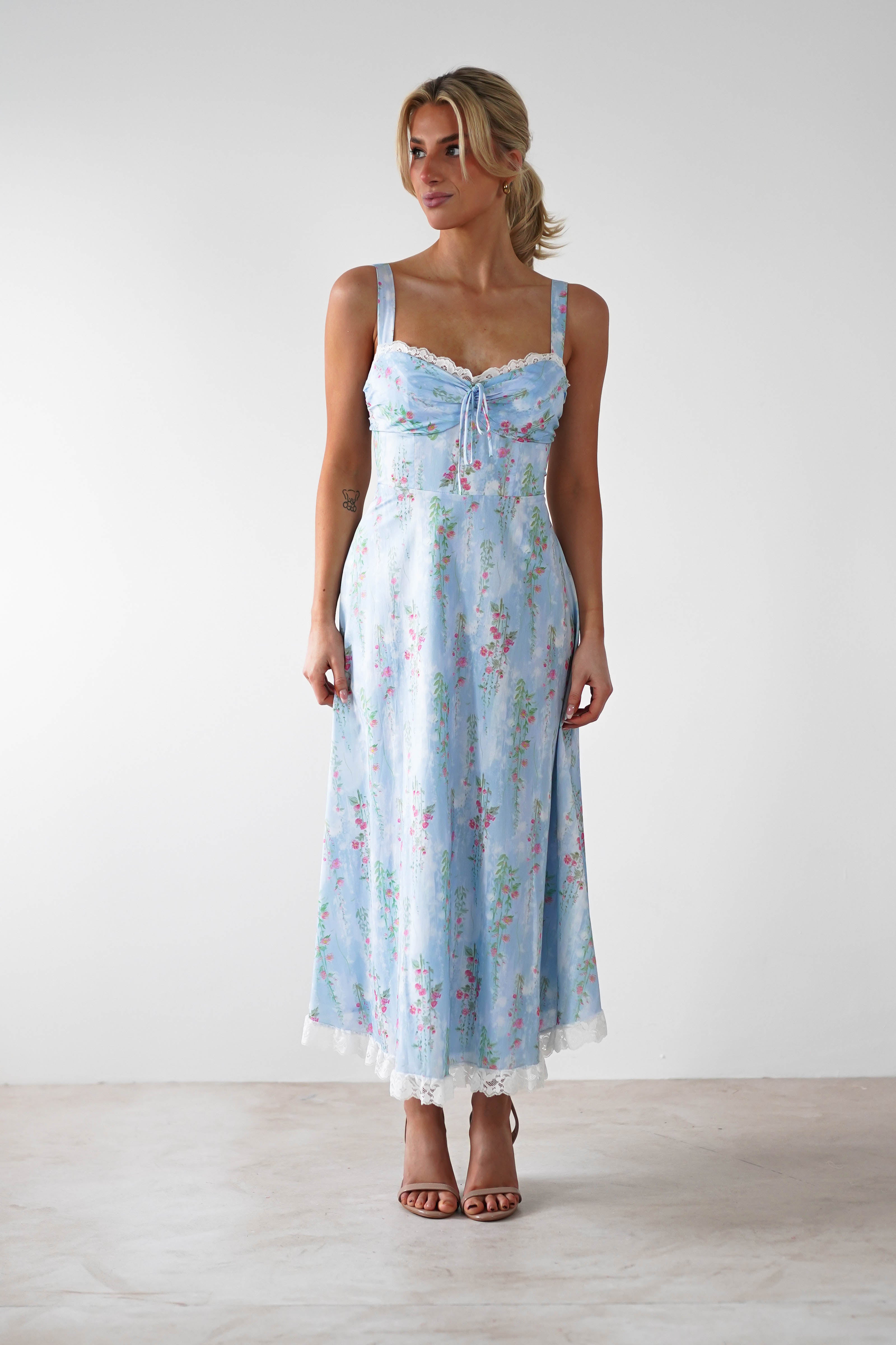 Lanie Skater Floral Cotton Midi Dress | Blue - Oh Hello Clothing