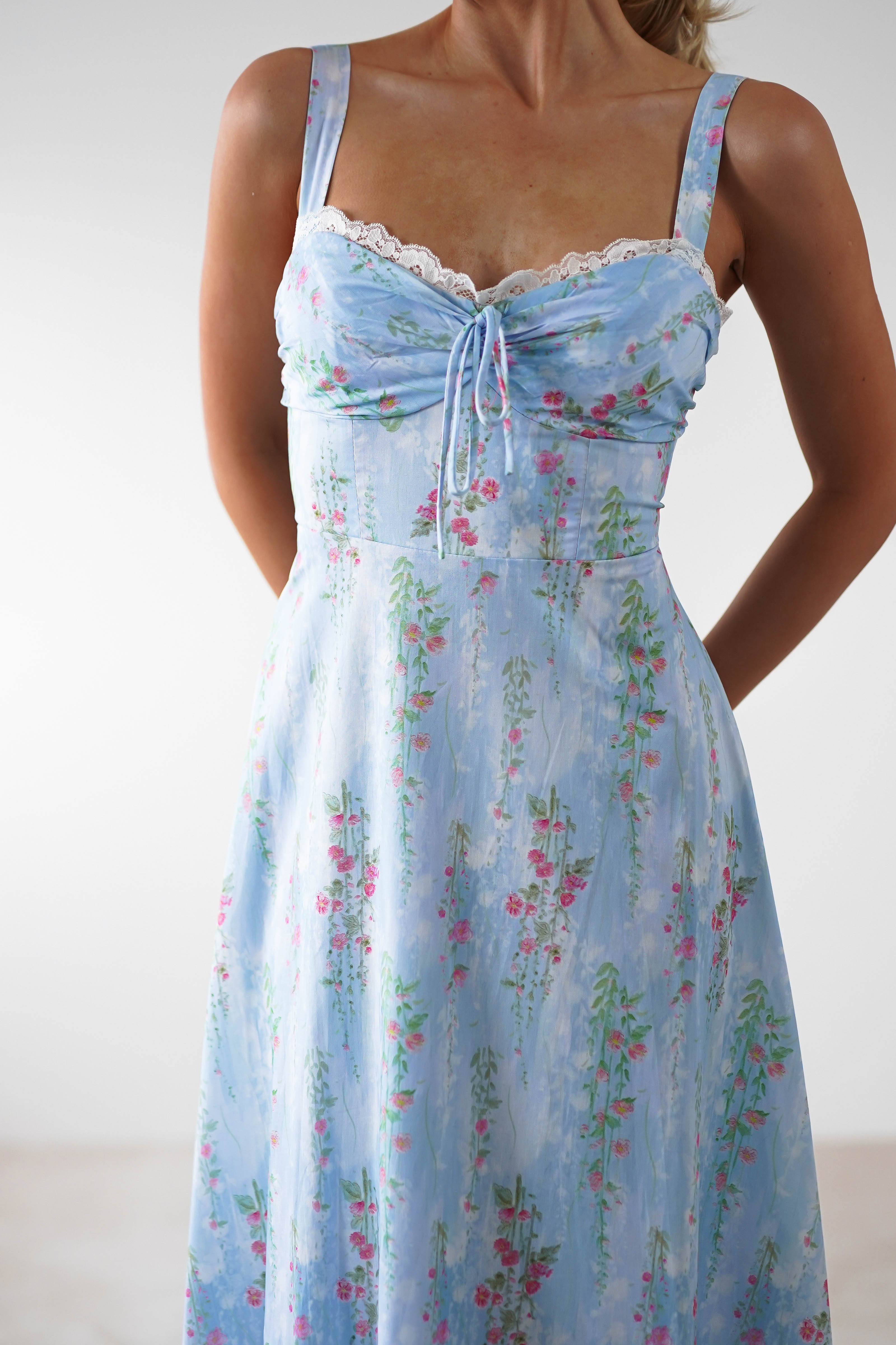 Lanie Skater Floral Cotton Midi Dress | Blue - Oh Hello Clothing