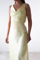 Thea Mesh Midriff Soft Satin Maxi Dress | Yellow | Oh Hello Clothing | XS (6)