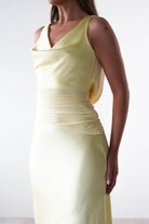 Thea Mesh Midriff Soft Satin Maxi Dress | Yellow | Oh Hello Clothing | XS (6)