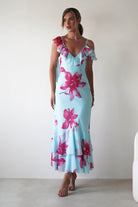 Leonie Floral Print Maxi Dress | Blue | Oh Hello Clothing | XS (6)