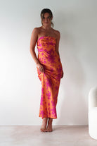 Anthonia Floral Satin Maxi Dress | Orange/Pink | Oh Hello Clothing | XS (6)