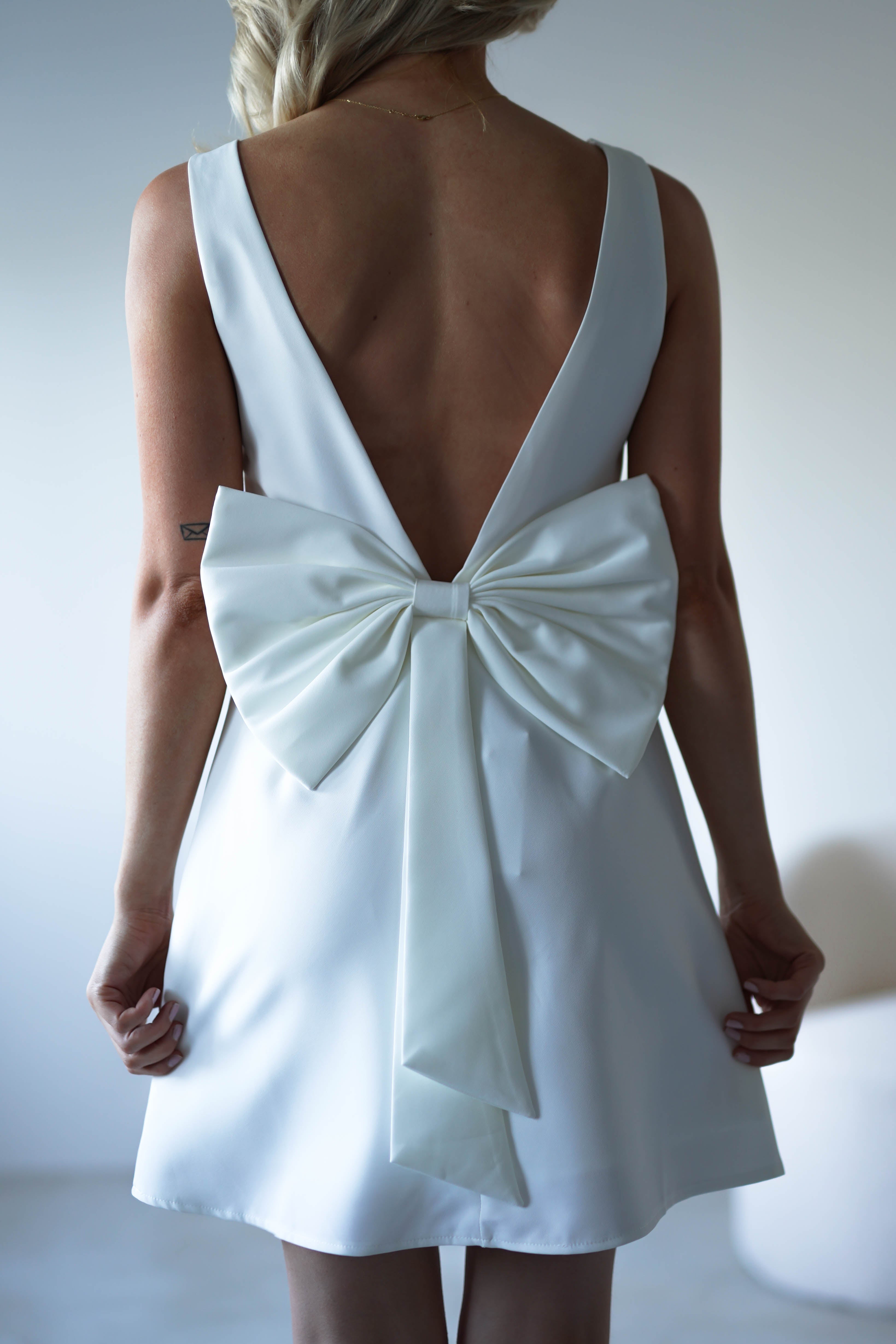 Emmie Bow Back Mini Dress | White | Oh Hello Clothing | XS (6)