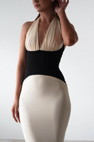 Addae Bodycon Mesh Maxi Dress | Beige/Black | Oh Hello Clothing | XS (6)