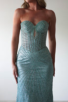 Elyse Glitter Strapless Gown | Sage | Oh Hello Clothing | XS (6)