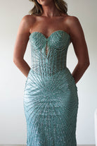 Elyse Glitter Strapless Gown | Sage | Oh Hello Clothing | XS (6)
