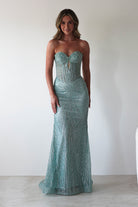 Elyse Glitter Strapless Gown | Sage | Oh Hello Clothing | XS (6)